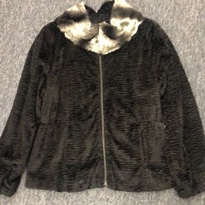 Luxe Rachel Zoe Faux Persian Fur Faux Chinchila Trim Jacket, L, Black
